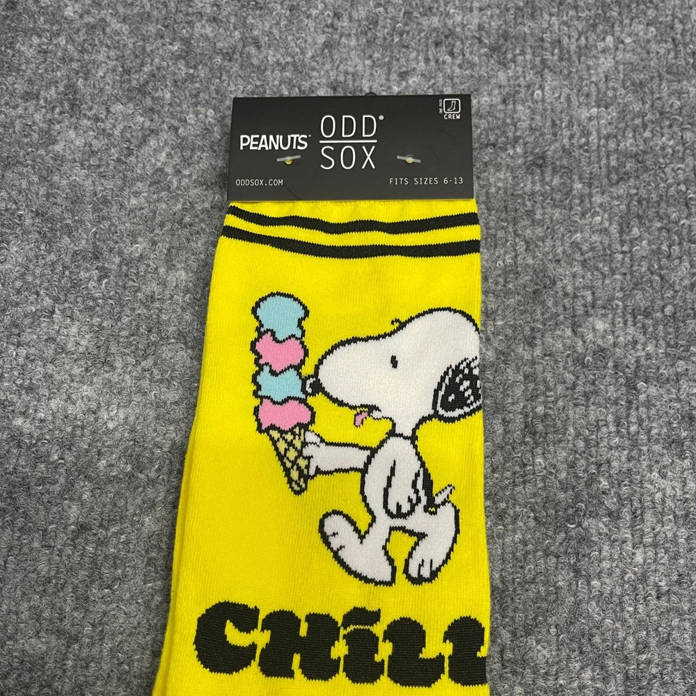 Odd Sox Peanuts Snoopy Woodstock Chill Yellow Crew Socks Mens Size 6-13 NEW - Picture 3 of 7
